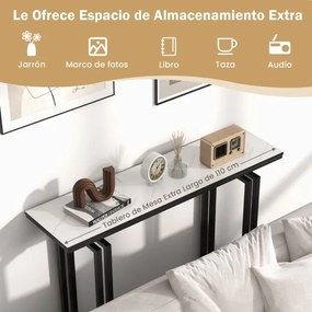 Mesa consola moderna com tampo de mármore falso e estrutura metálica Mesa de apoio comprida para sala de estar, corredor, hall de entrada 110 x 30 x 8