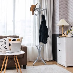 Cabide de madeira 184cm Cabide Árvore com suporte 12 cabides para pendurar roupas Chapéu para entrada do quarto cinza
