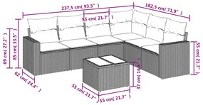 7 pcs conj. sofás jardim com almofadões vime PE cinzento-claro