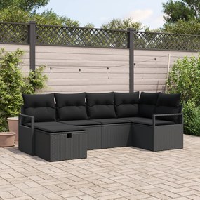 Conjunto de Sofá de Jardim vidaXL de 6 Peças com Almofadas Preto Vime