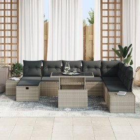 Conjunto de Sofás de Jardim com 9 Peças e Almofadas em Rattan Poliéste