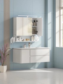 Armário de parede casa de banho com iluminação LED 14,6 x 70,1 x 70,1 cm branco