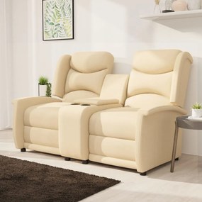 vidaXL Sofá reclinável 2 lugares c/ suportes copos tecido cor creme