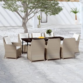 vidaXL 9 pcs conjunto de jantar para jardim castanho