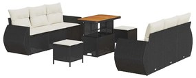 Conjunto de Sofá de Jardim 9 Peças com Almofadas Pretas e Rattan