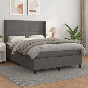 vidaXL Cama com molas/colchão 140x200 cm couro artificial cinzento