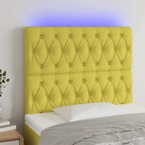 vidaXL Cabeceira de cama c/ luzes LED tecido 100x7x118/128 cm verde