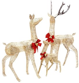 Família de renas decorativas de Natal 201 luzes LED dourado
