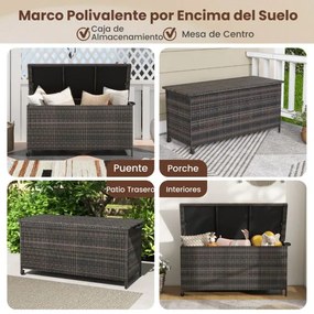 Baú armazenamento exterior de rattan 320L com forro impermeável Rodas universais Interior Exterior Vime Armário Almofadas Ferramentas Castanho