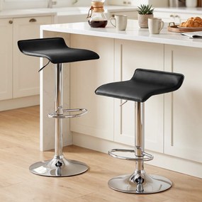 Conjunto de 2 Bancos de Bar Giratórios Bancos Altos de Cozinha com Altura Ajustável 62-83 cm com Encosto e Apoio para os Pés Preto