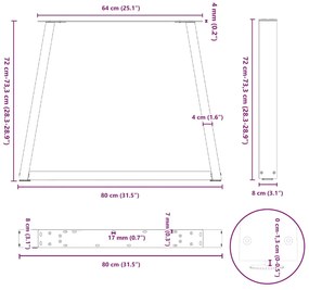 Mesa de jantar pernas 2 pcs forma de V 80x(72-73,3)cm aço preto