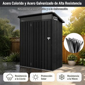 Abrigo de Jardim Metálico, 150 x 89 x 185 cm, Telhado Inclinado, Cinzento-escuro