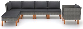 7 pcs conj. lounge jardim vime PE e eucalipto maciço cinzento