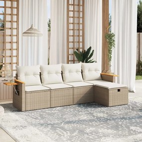 vidaXL 5 pcs conjunto de sofás p/ jardim com almofadões vime PE bege