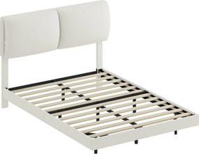 HOMCOM Cama de Casal 135x190 cm Estrado com Cabeceira Acolchoada Efeito Flutuante Estrutura Metálica Bege | Aosom Portugal