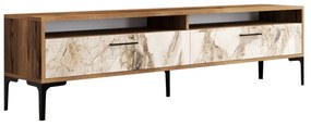 Móvel de TV Istanbul – Nogueira e Mármore Branco – 180x35x47 cm