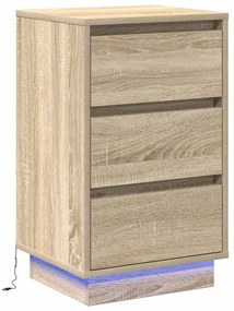 Gabinete de cabeceira com LED Carvalho Sonoma 39x34,5x65 cm Madeira En