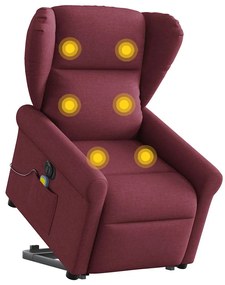 vidaXL Poltrona elevatória de massagens elétrica tecido vermelho tinto