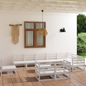 vidaXL 11 pcs conjunto lounge de jardim pinho sólido branco