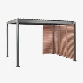 Pérgola Bioclimática De Alumínio Com Lâminas E Painéis Druvia Cinza Grafite - Castanho Castanho Madeira & Pérgula De 3x4 M - Sklum