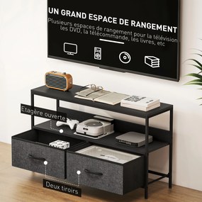 Móvel para televisor 98 x 29 x 56 cm, adequado para televisores até 47 polegadas, com 2 gavetas tecido e pés em aço, , cinzento escuro