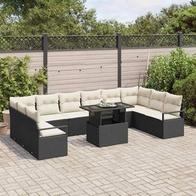 Conjunto de Sofá de Jardim de 11 Peças com Almofadas Rattan Preto
