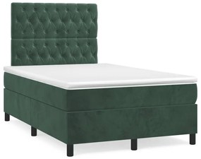 vidaXL Cama boxspring com colchão 120x190 cm veludo verde-escuro