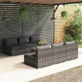 vidaXL 7 pcs conjunto lounge de jardim c/ almofadões vime PE cinzento