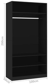 Roupeiro 100x50x200 cm derivados de madeira preto