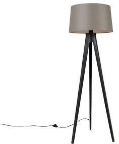 Tripé preto com abajur de linho bege 45 cm - Tripod Classic Clássico / Antigo