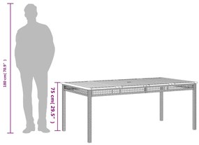 Mesa de jardim 180x90x75 cm vime PE e madeira de acácia preto