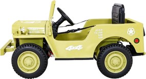 Jipe Militar elétrico para Crianças Retro Military, 12V 4x4, Rodas Espuma EVA, assento couro ecológico Bege