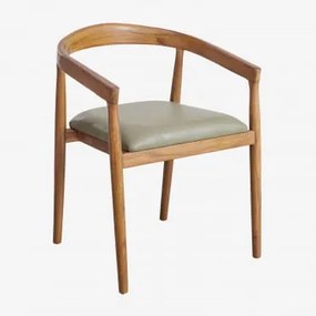 Pack De 2 Cadeiras De Jantar Com Braços Em Madeira De Teca E Pele Visby Verde Bambu - Sklum