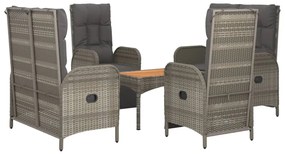 5 pcs conjunto de jantar p/ jardim c/ almofadões vime PE cinza