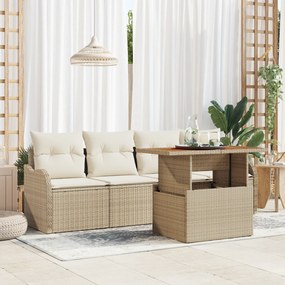 vidaXL Conjunto de Sofá de Jardim de 5 Peças com Almofadas Bege Rattan Poly Acácia