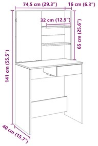 Toucador com espelho madeira velha 74,5x40x141 cm