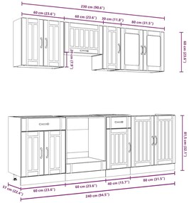 8 peças armário de cozinha conjunto Kalmar cinzento cimento