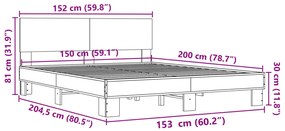 Estrutura de cama 150x200 cm derivados madeira/metal