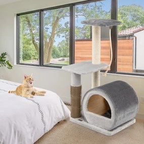 Árvore para gatos multinível com confortável caixa para gatos em sisal 56 x 40 x 92 cm Cinzento