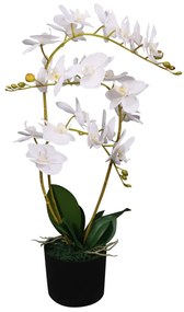Planta orquídea artificial com vaso 65 cm branco
