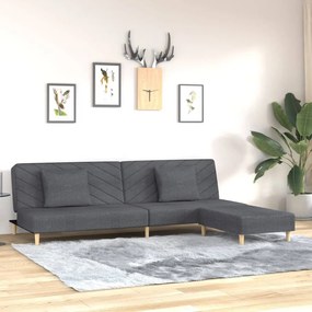 vidaXL Sofá-cama 2 lug. c/ 2 almofadas e apoio pés tecido cinza-escuro