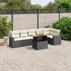 vidaXL 7 pcs conjunto de sofás p/ jardim c/ almofadões vime PE preto