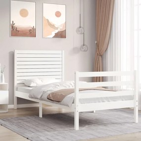 Estrutura cama de solteiro c/ cabeceira madeira maciça branco