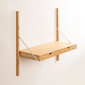Estante De Parede Modular De Bambu Kolex Branco & Secretária 84 Cm - Sklum
