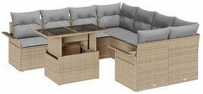 Conjunto de Sofá de Jardim vidaXL 9 Peças com Almofadas Bege Rattan Po