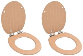 Assentos sanita 2 pcs c/ tampas fecho suave MDF design bambu