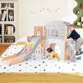 Escorrega infantil 9 em 1 com cesto de basquetebol, telescópio, ponte suspensa e túnel para 1+ anos 176 x 138 x 80 cm rosa