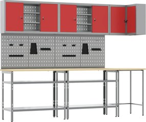 vidaXL Conjunto de Armários de Trabalho Manual 10 pcs Vermelho e Cinza