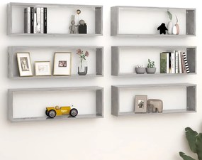 vidaXL Estantes parede cúbicas 6pcs contr. 80x15x26,5 cm cinza cimento