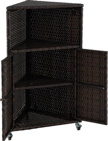 Armário de rattan para exterior com rodas 66 x 47 x 111 cm, compartimento aberto de 2 níveis com portas, aparador com rodas para jardim e terraço, Cas